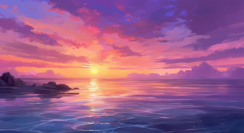 黄昏下的海面水波纹礁石,插画/手绘图,插画/手绘图库,插画/手绘图下载,插画/手绘